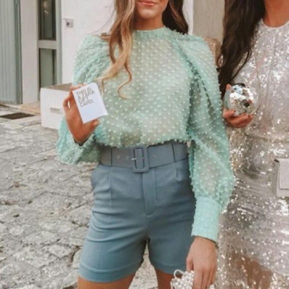 🦋 BLOGGERS FAVORITE 🦋 ZARA SEMI-SHEER TEXTURED BLOUSE SIZE M - Picture 9 of 14